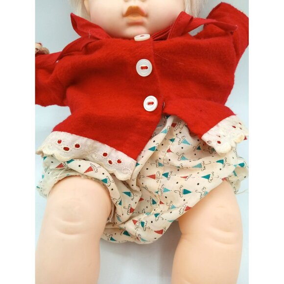 Eugene Girl Baby Doll in Red Sweater Vintage Blue Eyes Open Close Blond Hair - Picture 6 of 16